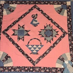 Quilted Throw Floral and Blue Patchwork